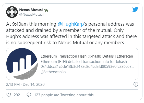 $8m worth of NXM tokens stolen